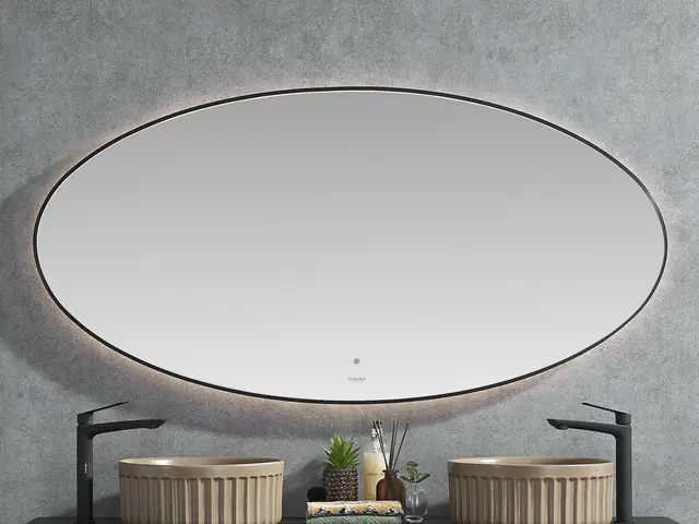 Tropea - Sort Børstet Ovalt speil med ramme og backlight 